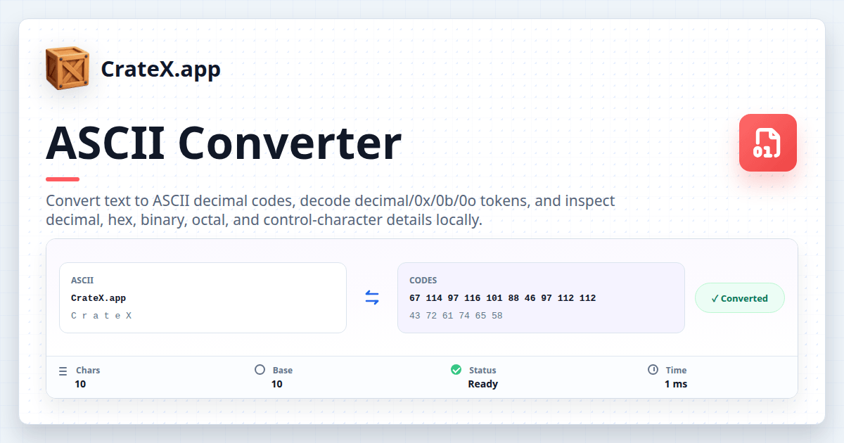 ASCII Converter - Text & Code Lookup | CrateX.app
