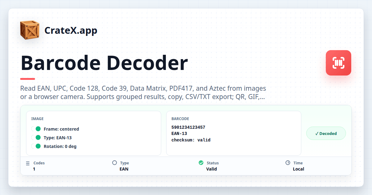 Barcode Decoder - Read EAN, UPC, Code 128 and More from Images