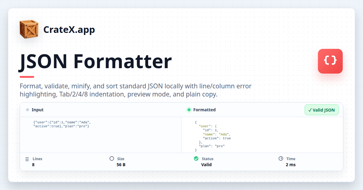 Fox Json JSON Formatter & Validator - Format, Minify & Sort