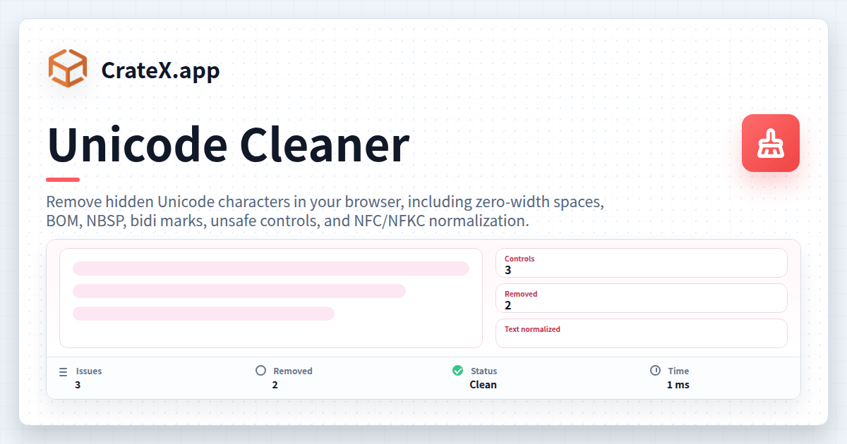 Unicode Cleaner - Remove Zero-Width and Hidden Characters | CrateX.app