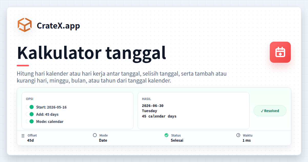 Kalkulator tanggal - Selisih tanggal, tambah atau kurangi