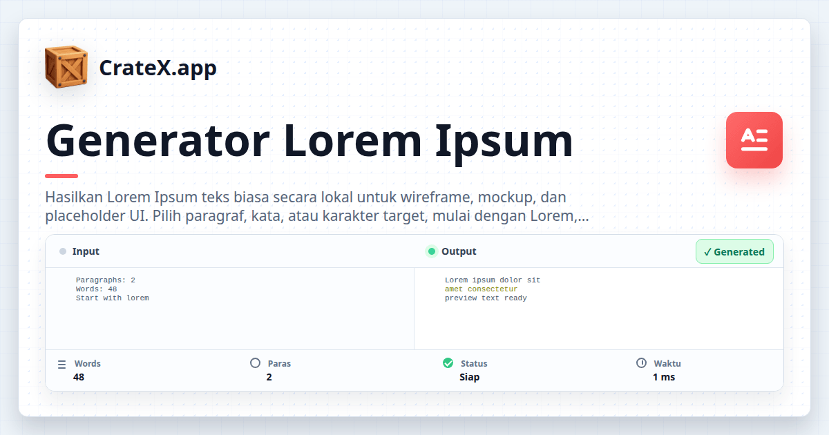 Generator Lorem Ipsum - Paragraf, Kata & Karakter
