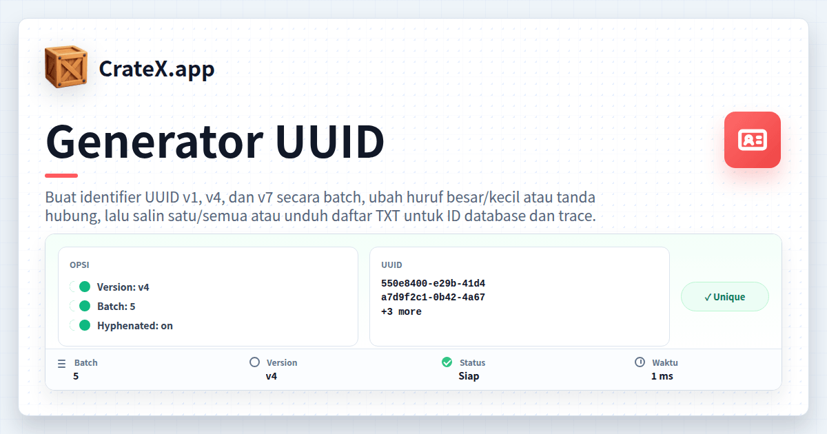 Generator UUID - Batch v1/v4, pembuat GUID, alat massal