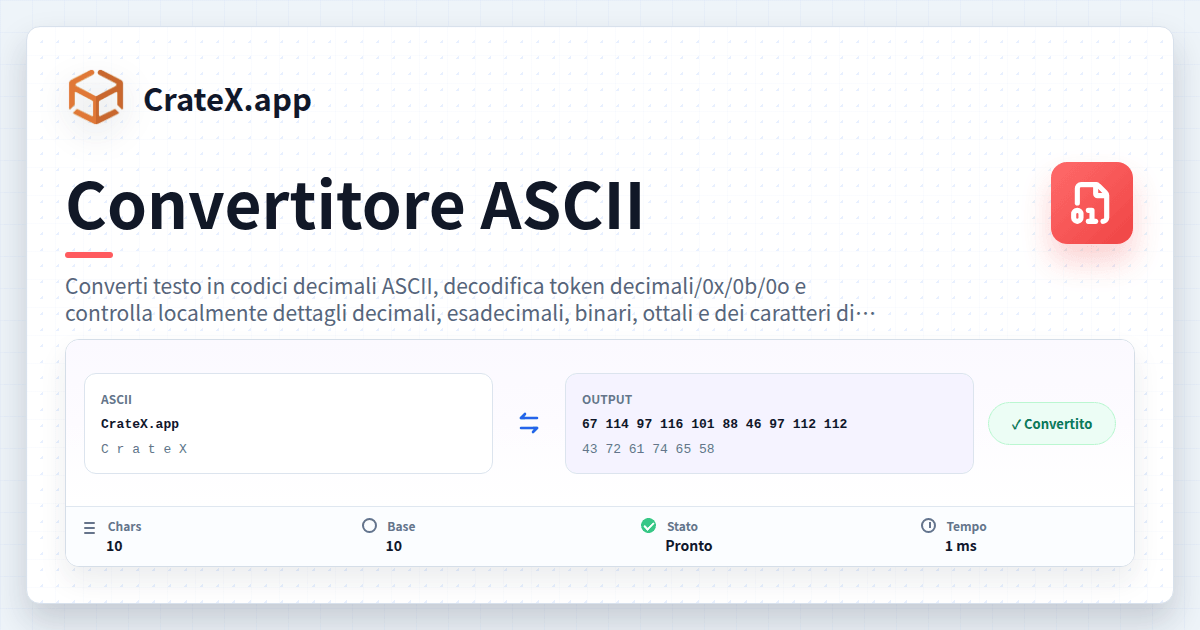 Convertitore ASCII - ricerca di testo e codice